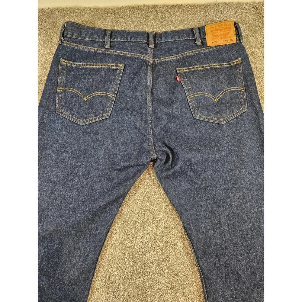 Levis 505 Regular Fit Jeans Mens 40x29 Dark Wash Indigo Blue Denim Straight Leg